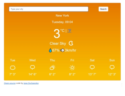 a picture of the react weather app