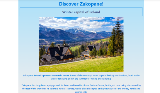 a picture of the Zakopane webpage